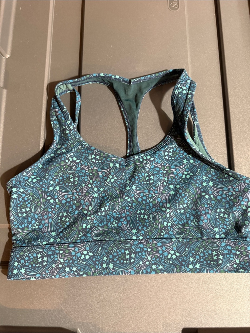 Zyia Racerback Floral-Print Sports Bra - Teal/Blue
